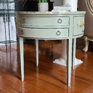 Vintage Hekman Dual Drawer Drum Table with Custom Bird Finish